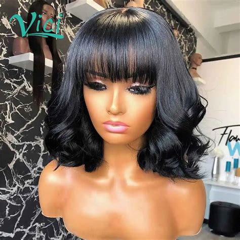 black wig with bangs human hair|bang wigs for black women.